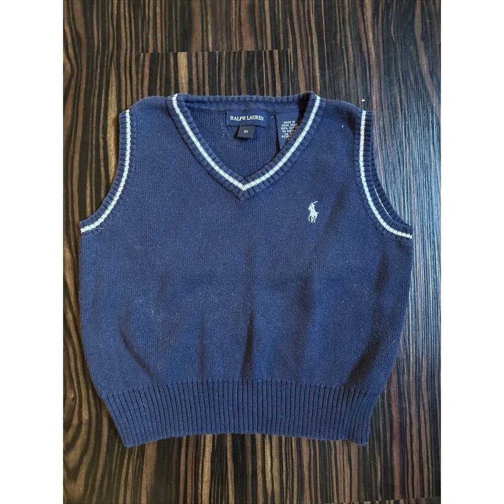 Lauren Ralph Lauren Navy Knit V-Neck Sweater Vest with White Trim